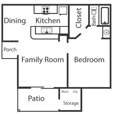 a floor plan of a house with a kitchen and a living room